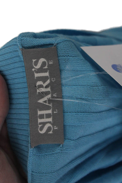 Sharis Place Womens Cotton Ribbed Knit Long Sleeve V-Neck Sweater Blue Size XL