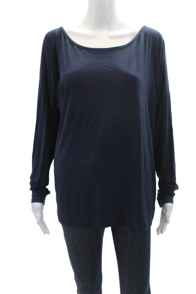 Vince Womens Stretch Round Neck Long Sleeve Pullover Blouse Top Navy Size M