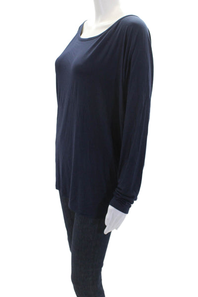 Vince Womens Stretch Round Neck Long Sleeve Pullover Blouse Top Navy Size M