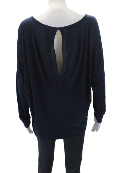 Vince Womens Stretch Round Neck Long Sleeve Pullover Blouse Top Navy Size M
