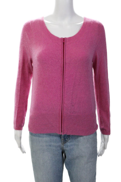 Pink Tartan Womens Cashmere Knit Crew Neck Full Zippered Sweater Pink Size S