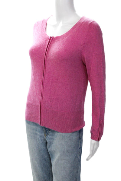 Pink Tartan Womens Cashmere Knit Crew Neck Full Zippered Sweater Pink Size S