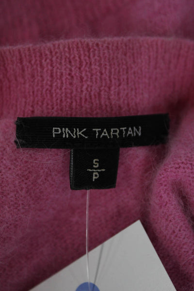 Pink Tartan Womens Cashmere Knit Crew Neck Full Zippered Sweater Pink Size S