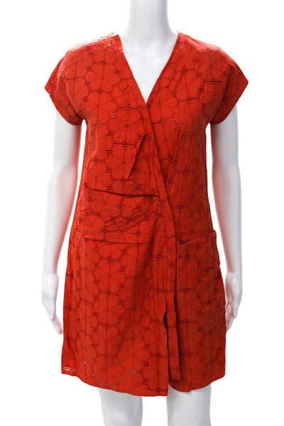 Marni Womens Cotton V-Neck Pocketed Pleated Detail Shift Dress Orange Size S
