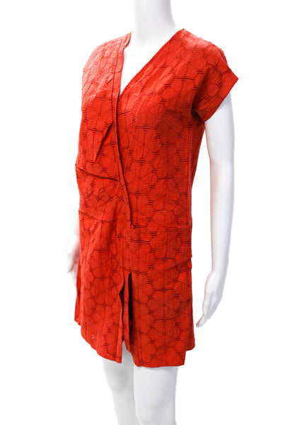 Marni Womens Cotton V-Neck Pocketed Pleated Detail Shift Dress Orange Size S