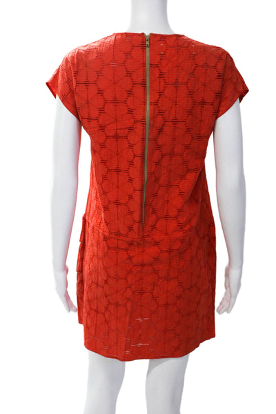 Marni Womens Cotton V-Neck Pocketed Pleated Detail Shift Dress Orange Size S