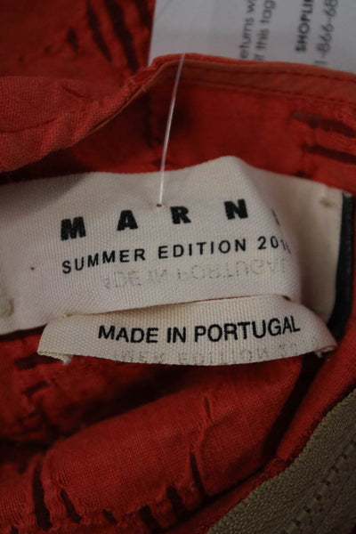 Marni Womens Cotton V-Neck Pocketed Pleated Detail Shift Dress Orange Size S