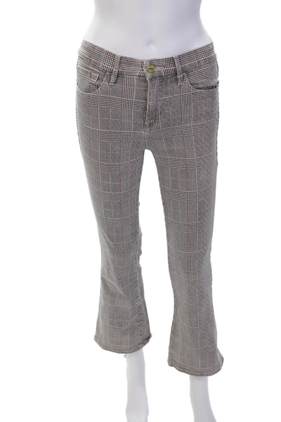 Frame Womens Cotton Plaid Pocketed Mid Rise Boot Cut Jeans Gray Size 25