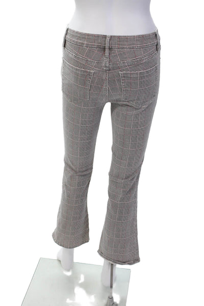 Frame Womens Cotton Plaid Pocketed Mid Rise Boot Cut Jeans Gray Size 25