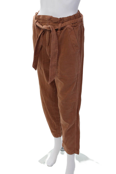Amo Womens Zipper Fly High Rise Belted Twill Paperbag Pants Brown Size 27