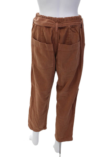 Amo Womens Zipper Fly High Rise Belted Twill Paperbag Pants Brown Size 27