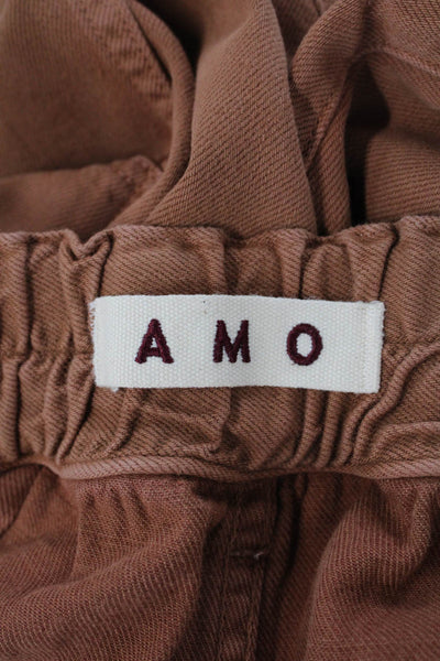 Amo Womens Zipper Fly High Rise Belted Twill Paperbag Pants Brown Size 27