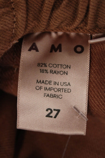 Amo Womens Zipper Fly High Rise Belted Twill Paperbag Pants Brown Size 27