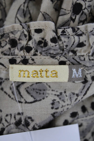 Matta Womens 3/4 Sleeve Crew Neck Paisley Shirt Top Beige Cotton Size Medium