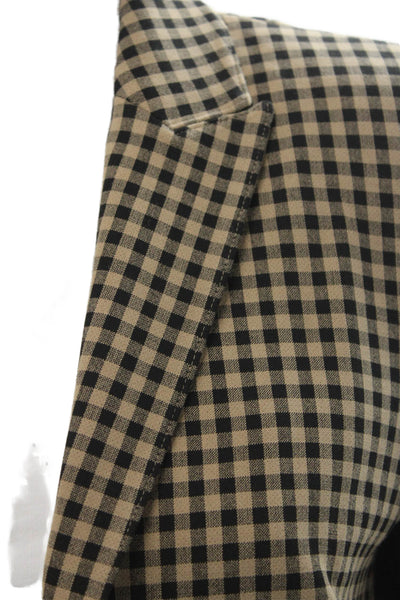 Akris Punto Womens Double Breasted Pointed Lapel Gingham Blazer Jacket Brown 10
