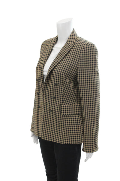 Akris Punto Womens Double Breasted Pointed Lapel Gingham Blazer Jacket Brown 10