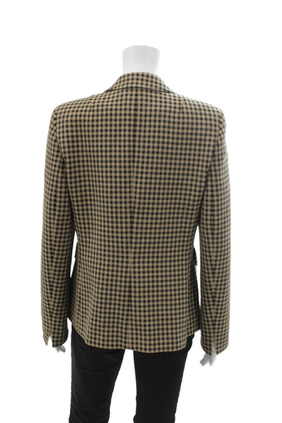 Akris Punto Womens Double Breasted Pointed Lapel Gingham Blazer Jacket Brown 10