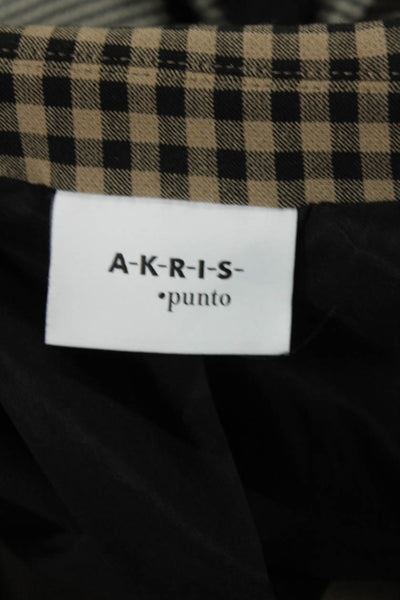 Akris Punto Womens Double Breasted Pointed Lapel Gingham Blazer Jacket Brown 10