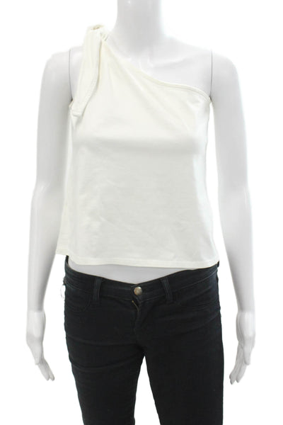 Frame Womens Slanted One Sleeve Tie Lined Fitted Casual Top White Size S