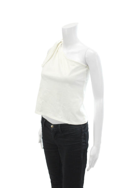 Frame Womens Slanted One Sleeve Tie Lined Fitted Casual Top White Size S