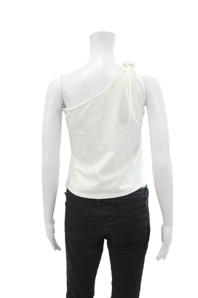 Frame Womens Slanted One Sleeve Tie Lined Fitted Casual Top White Size S