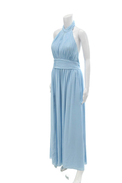 Fame and Partners Womens Sleeveless Halter Neckline Ruched Long Dress Blue Size