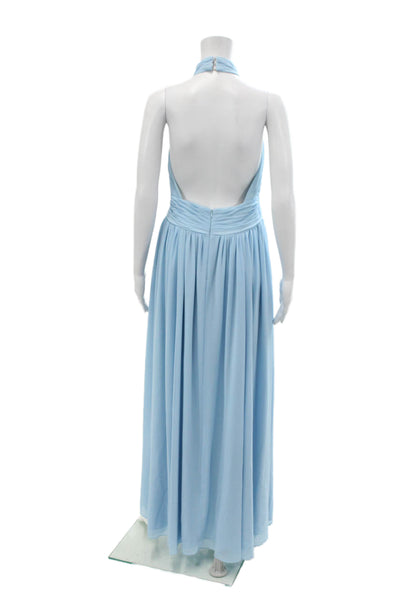 Fame and Partners Womens Sleeveless Halter Neckline Ruched Long Dress Blue Size