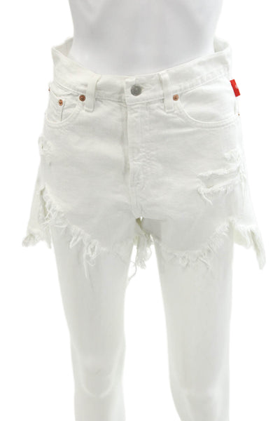 Denimist Womens Cotton Zip Button Distressed Denim Shorts White Size EUR 27