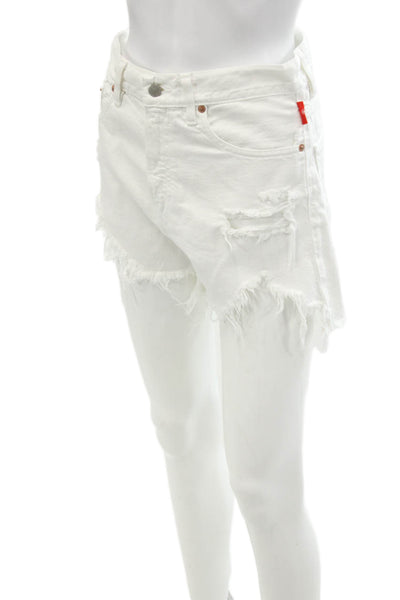 Denimist Womens Cotton Zip Button Distressed Denim Shorts White Size EUR 27