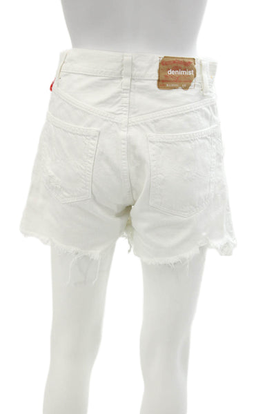 Denimist Womens Cotton Zip Button Distressed Denim Shorts White Size EUR 27