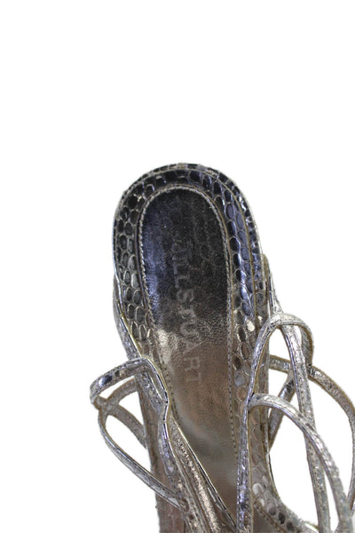 Jill Stuart Women's Open Toe Strappy Wrap Ankle Heels Sandals Silver Size 39.5