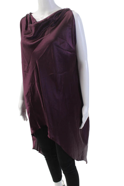 Kes Womens Satin Round Neck Sleeveless Short Circle Blouse Top Purple Size XS/S