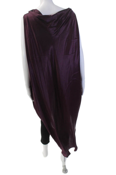 Kes Womens Satin Round Neck Sleeveless Short Circle Blouse Top Purple Size XS/S