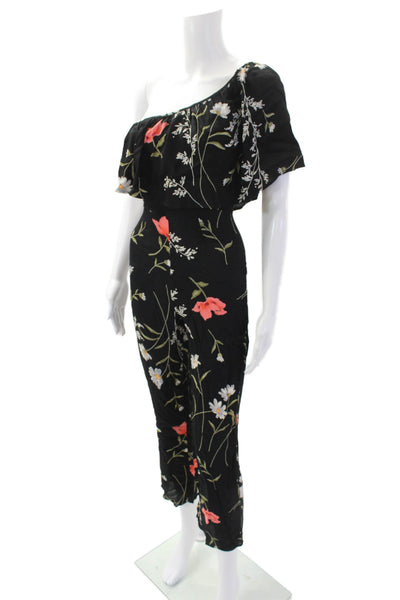 Flynn Skye Womens Floral One Shoulder Layered Neckline Jumpsuit Black Size XS