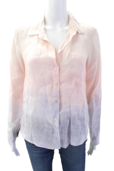 Bella Dahl Womens Linen Buttoned Ombre Print Collared Blouse Pink Size XS