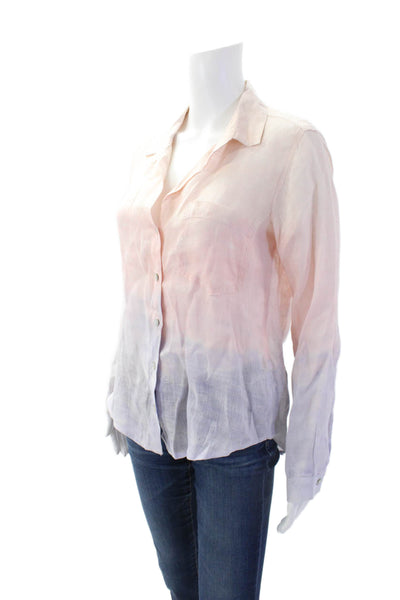 Bella Dahl Womens Linen Buttoned Ombre Print Collared Blouse Pink Size XS