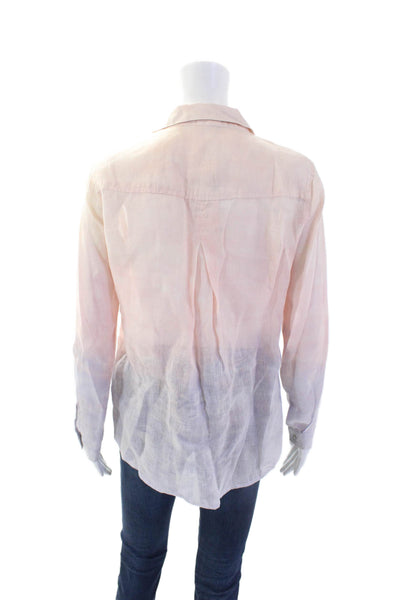 Bella Dahl Womens Linen Buttoned Ombre Print Collared Blouse Pink Size XS