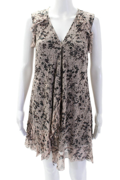Allsaints Womens Floral Print Ruffled Trim Detail Wrap Mini Dress Pink Size XS