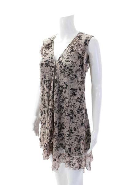 Allsaints Womens Floral Print Ruffled Trim Detail Wrap Mini Dress Pink Size XS