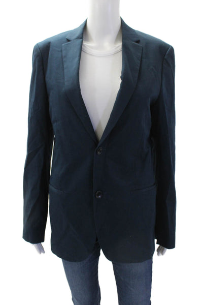 Theory Women's Collared Long Sleeves Unlined Basic Blazer Blue Size 36