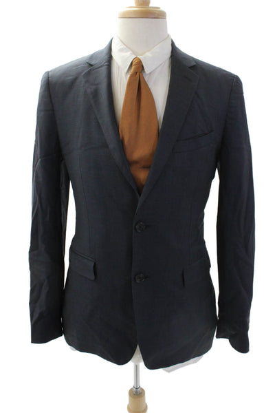 Theory Men's Long Sleeves Lined Collared Two Button Basic Jacket Blue Size 38