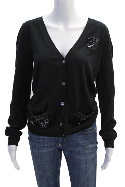 J Crew Women's Long Sleeves Button Up Sequin Cardigan Sweater Black Size M