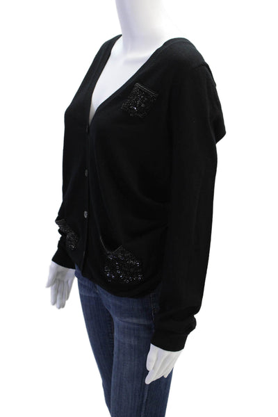 J Crew Women's Long Sleeves Button Up Sequin Cardigan Sweater Black Size M