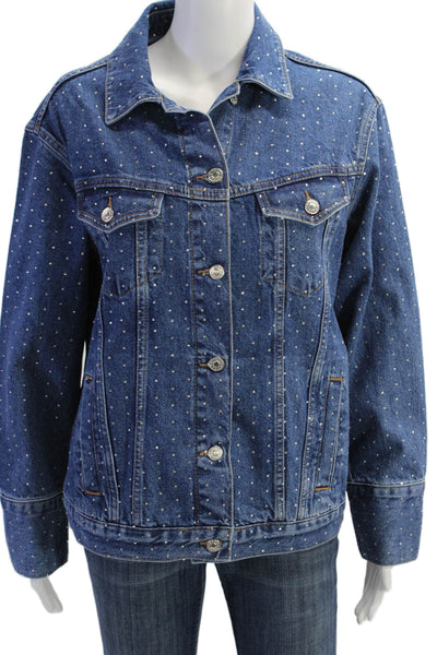 Moto Top Shop Women's Rhrinestone Long Sleeves Medium Wash Jean Jacket Size 0