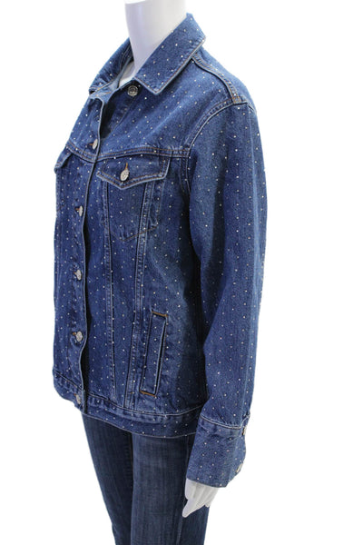 Moto Top Shop Women's Rhrinestone Long Sleeves Medium Wash Jean Jacket Size 0