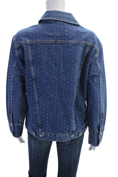 Moto Top Shop Women's Rhrinestone Long Sleeves Medium Wash Jean Jacket Size 0