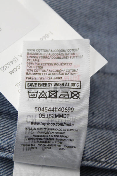 Moto Top Shop Women's Rhrinestone Long Sleeves Medium Wash Jean Jacket Size 0