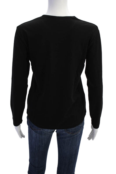 Natto Womens Floral Applique Long Sleeve Stretch Basic Shirt Black Size 1XL