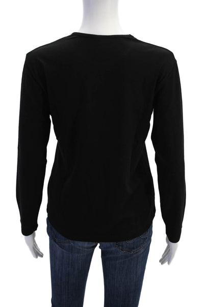 Natto Womens Floral Applique Long Sleeve Stretch Blouse Black Size XL