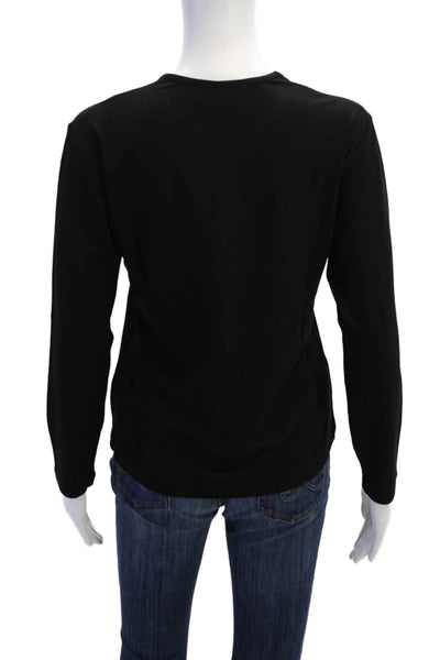 Natto Womens Floral Applique Long Sleeve Stretch Basic Shirt Black Size M